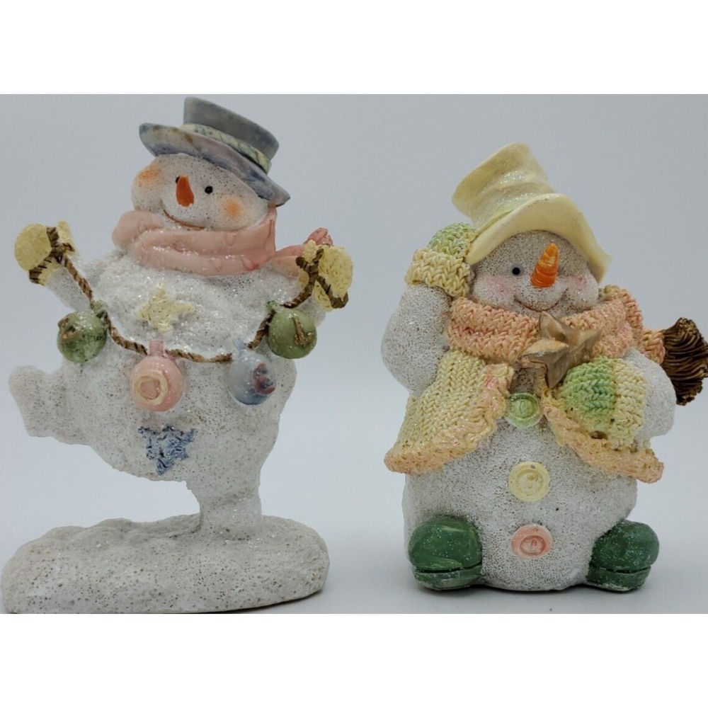K's Collection Pastel Snowman Christmas Set Of 2 People‎ Sparkle Noel Flaw